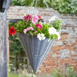 Slate Faux Rattan Hanging Cone 14 Inches