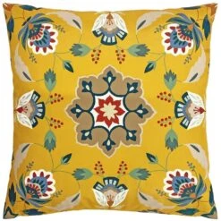 Folk Flora - Ochre - Outdoor Cushion -Greeny Sales 1028442620 20FFLORA CC5 OCH 2400x