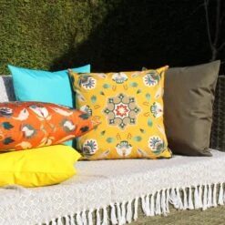 Folk Flora - Ochre - Outdoor Cushion