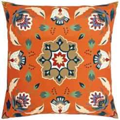 Folk Flora - Orange - Outdoor Cushion -Greeny Sales 1028442720 20FFLORA CC5 ORG 2400x